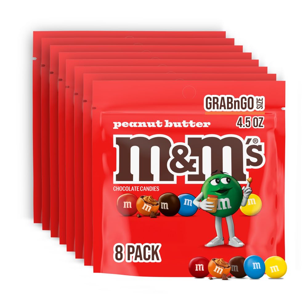 M&M's Peanut Butter Milk Chocolate candies in front bag for on-the-go snacking.