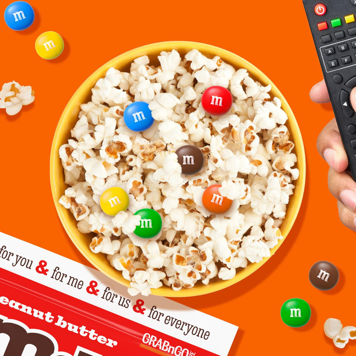 M&M's sealed bag close-up shows colorful shells and creamy centers.
