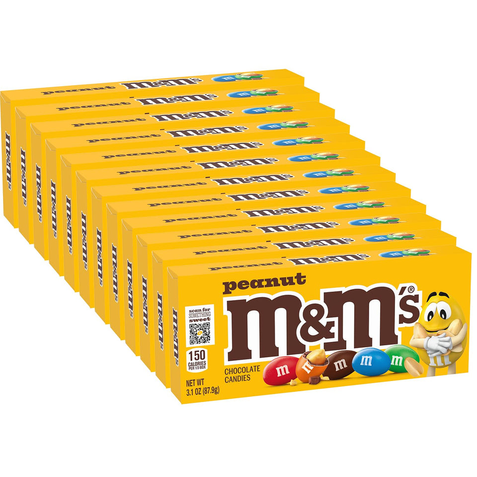 M&amp;M'S Peanut Chocolate Candy movie box 12ct front view for sharing at parties.