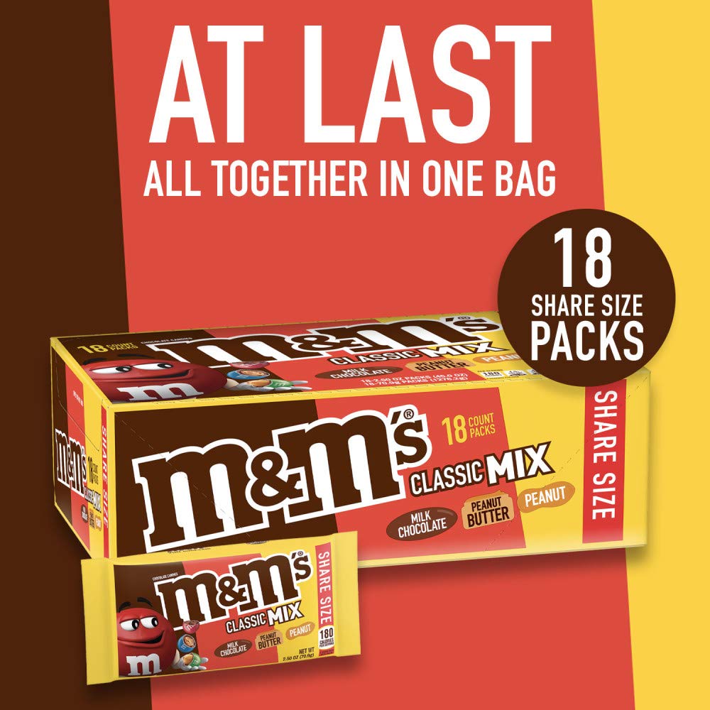 M&M'S peanut flavor bags arranged for quick grabbing and snacking.