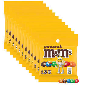 M&M's Peanut Milk Chocolate candy bag front view, perfect for on-the-go snacking.