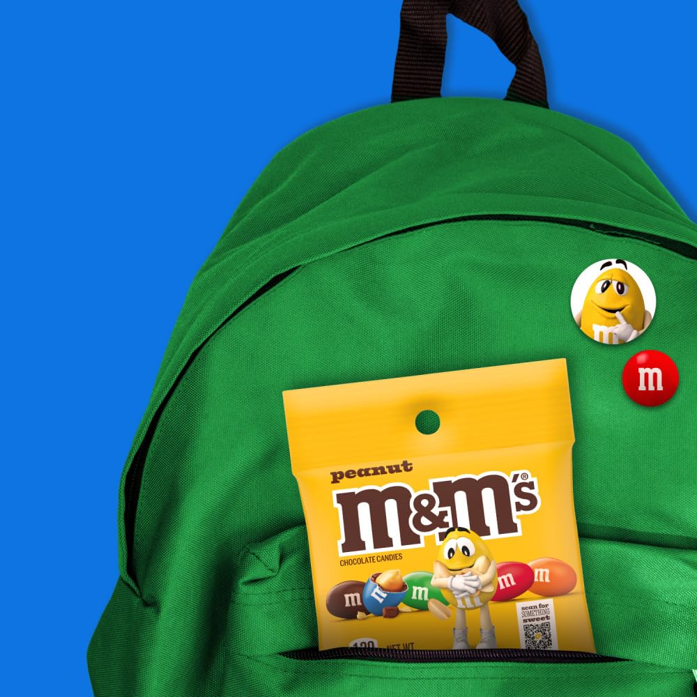 M&M's Peanut Milk Chocolate candy close-up shell shows colorful candy shell and crunchy peanut.