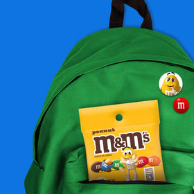 M&M's Peanut Milk Chocolate candy close-up shell shows colorful candy shell and crunchy peanut.
