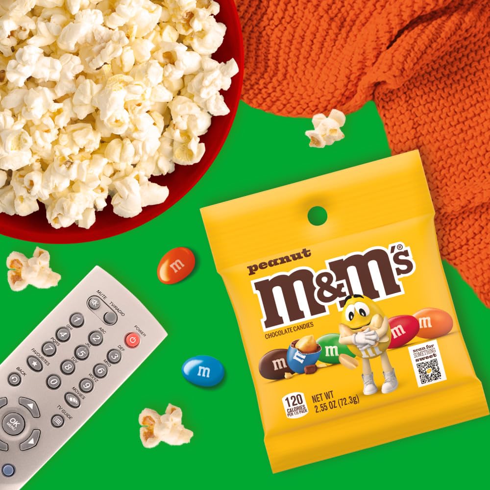 M&M's Peanut Milk Chocolate candy on dessert topping, adding color and crunch.
