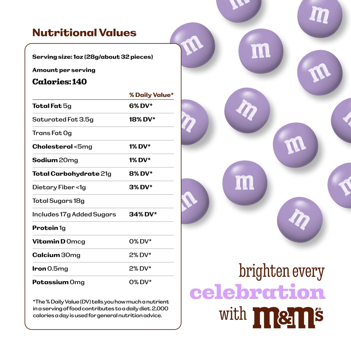 M&M'S WORLD 2lb resealable purple pack ideal for parties and entertaining guests.