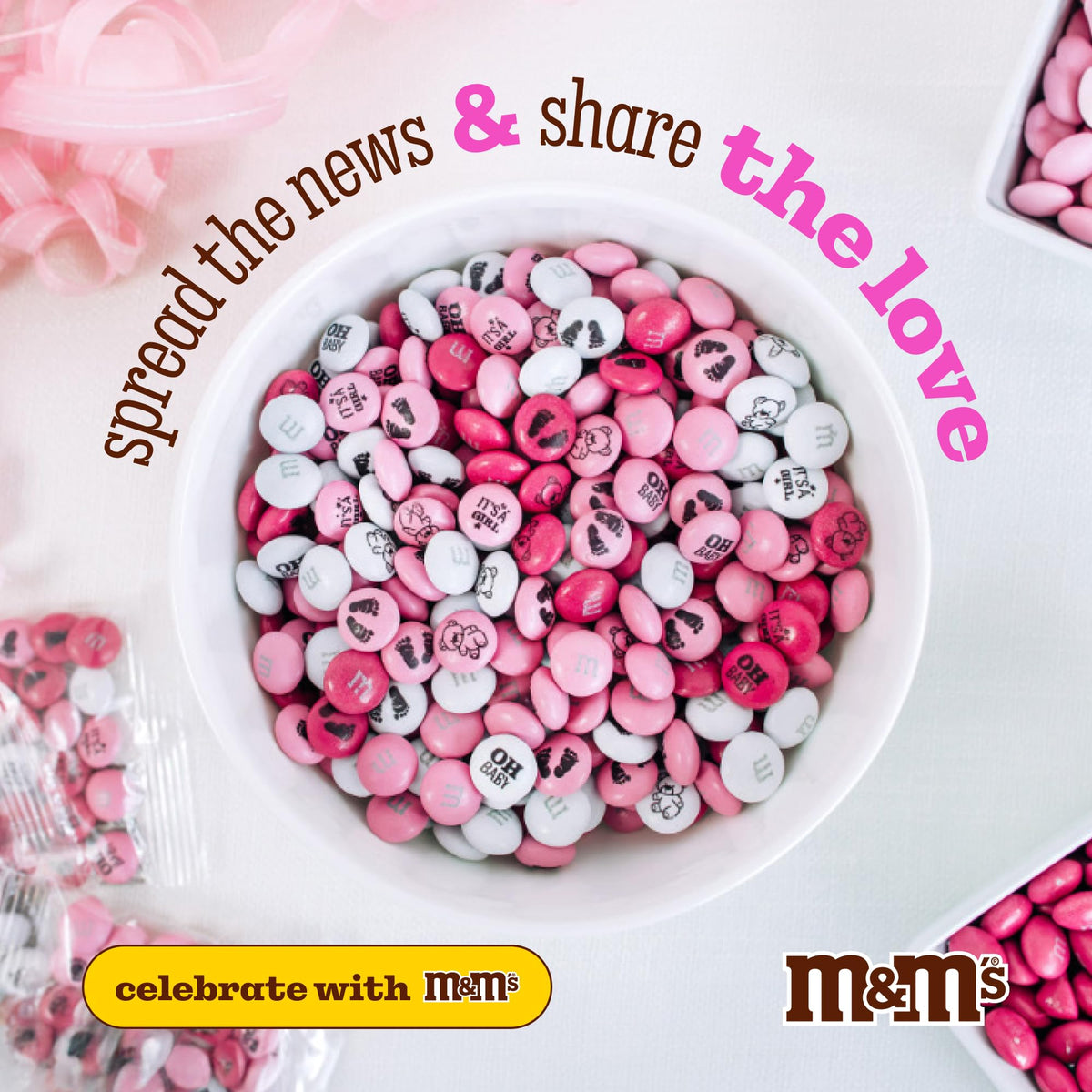 M&M'S World baby footprints and teddy bears design add cute party accents.