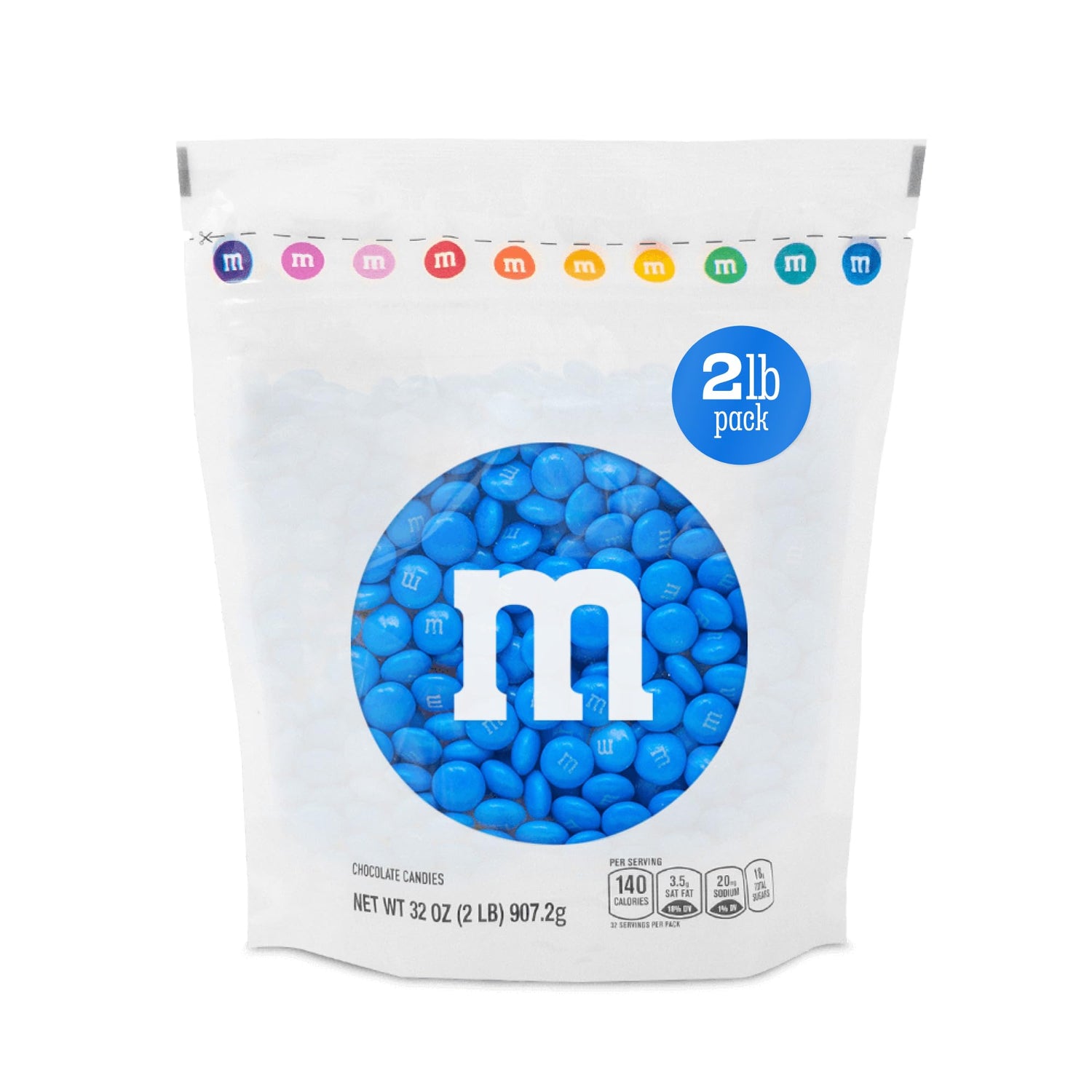M&M'S WORLD blue milk chocolate candies in bulk bag for celebrations and party bowls.