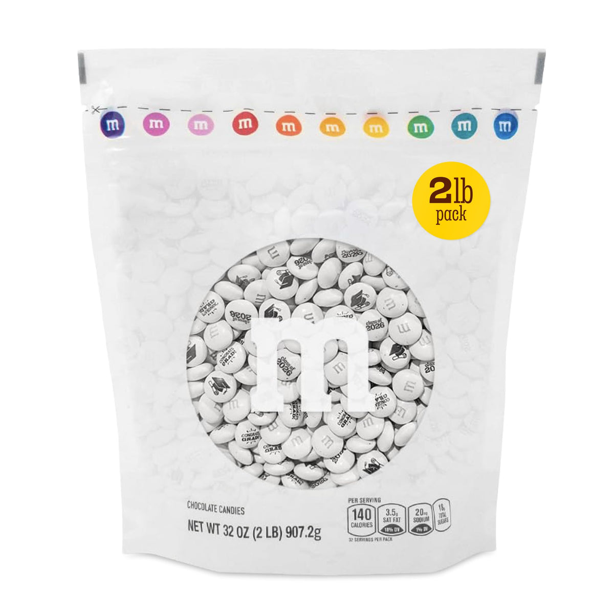 M&M’S WORLD Class of 2026 candies with Grad Cap prints for graduation party favors.