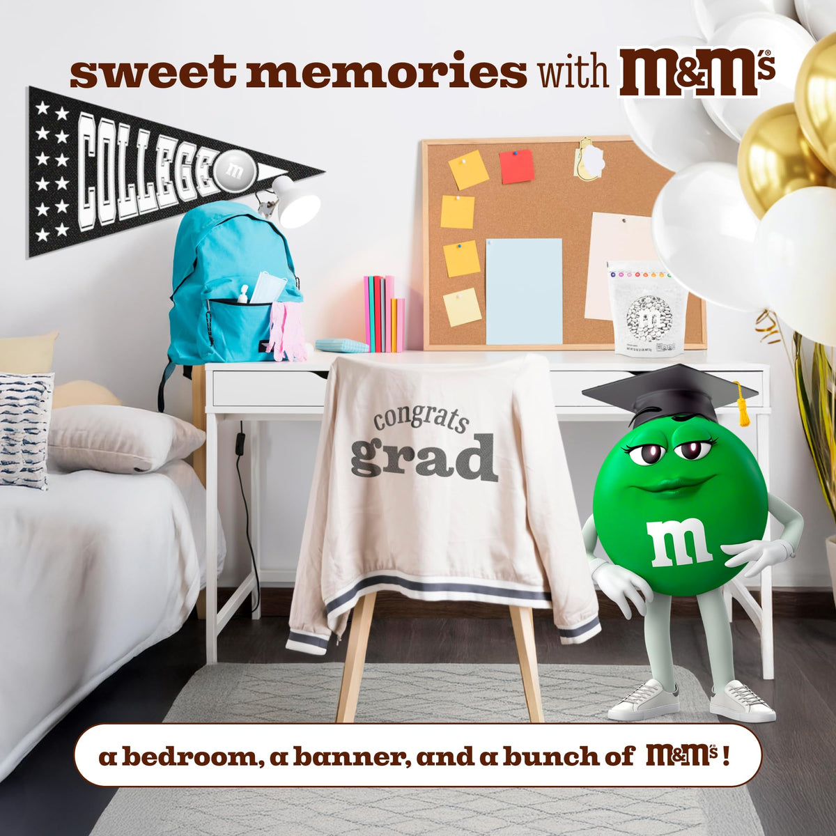 Cookies and treats enhanced by graduation-themed M&M’S World candies.