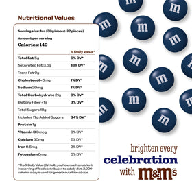 M&M'S WORLD dark blue milk chocolate candy in bowl for party snacking.