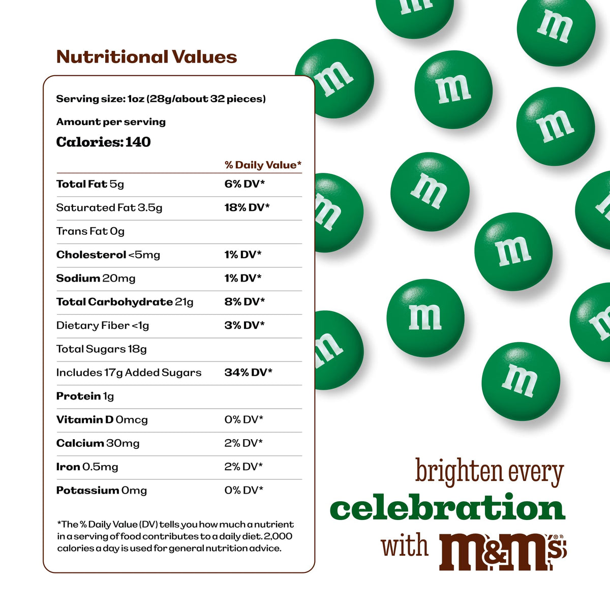 Close-up of glossy green M&M'S ready for dessert tables.