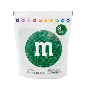 M&M'S World dark green milk chocolate bulk bag front view for easy party prep.