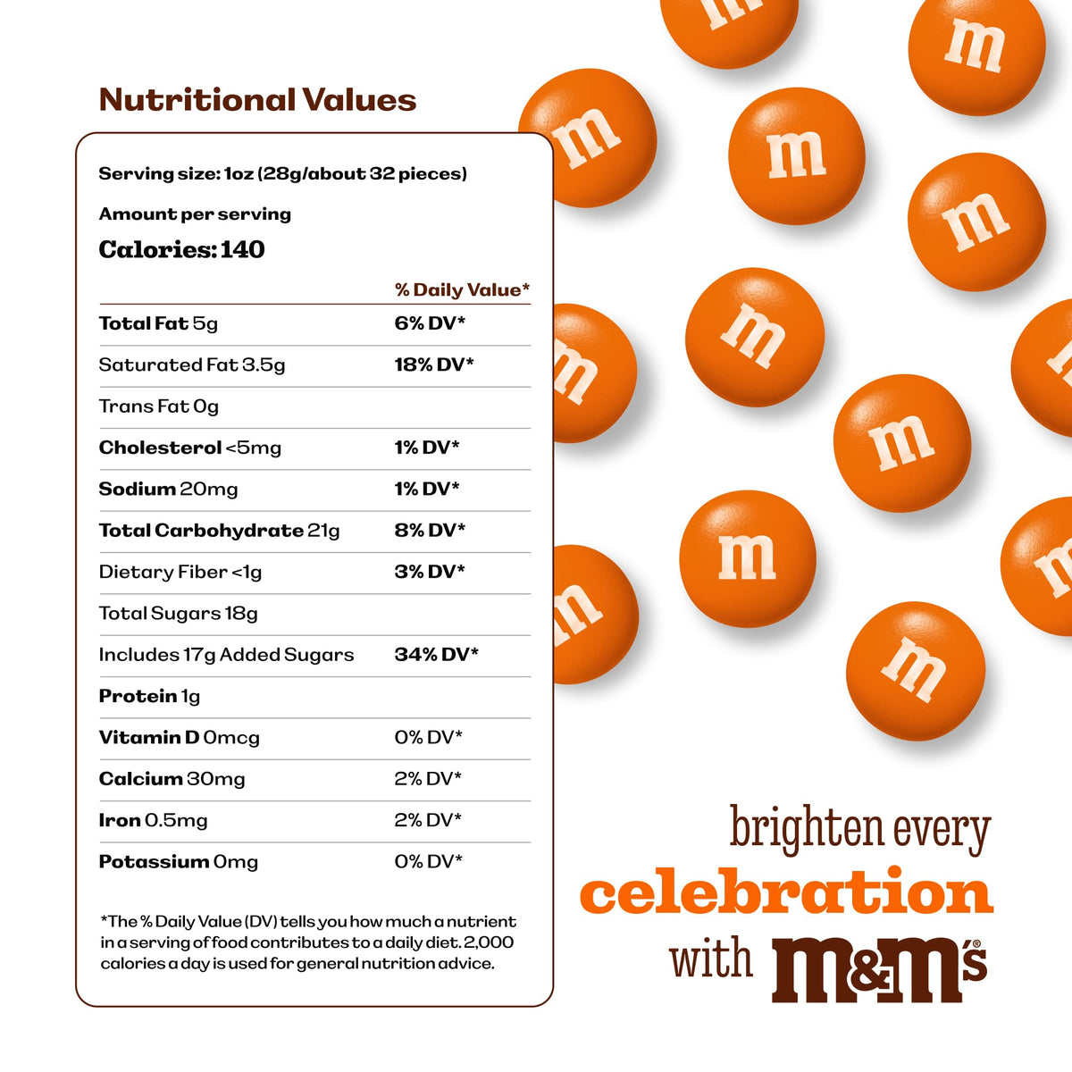 M&M'S World orange candies suitable for Halloween treat bags and displays.