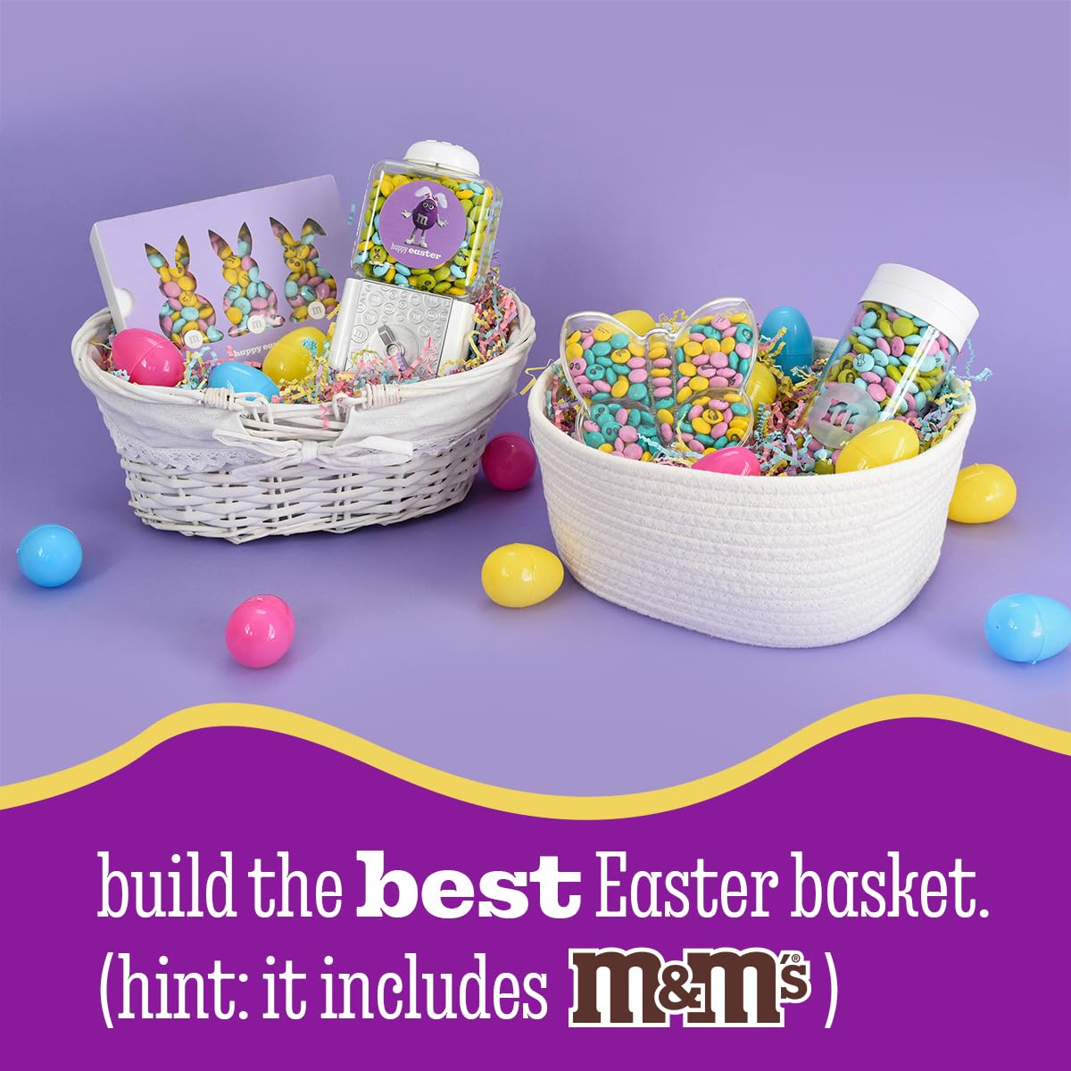 Pastel Easter M&M'S inside a reusable jar, ideal for Easter baskets and egg hunts.