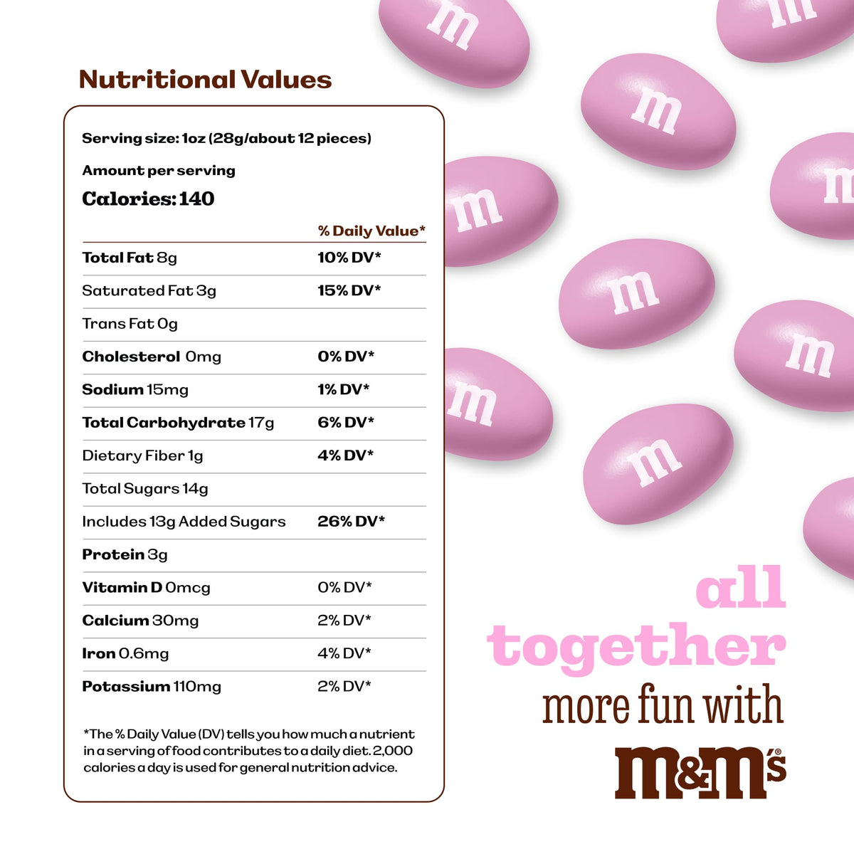 M&M'S WORLD peanut pink chocolate candy buffet display adds color to party tables