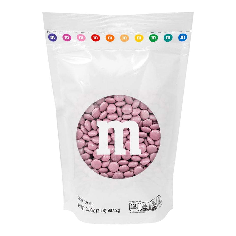 M&M'S WORLD pink milk chocolate candy 2lb bulk pack for party favors and decor.