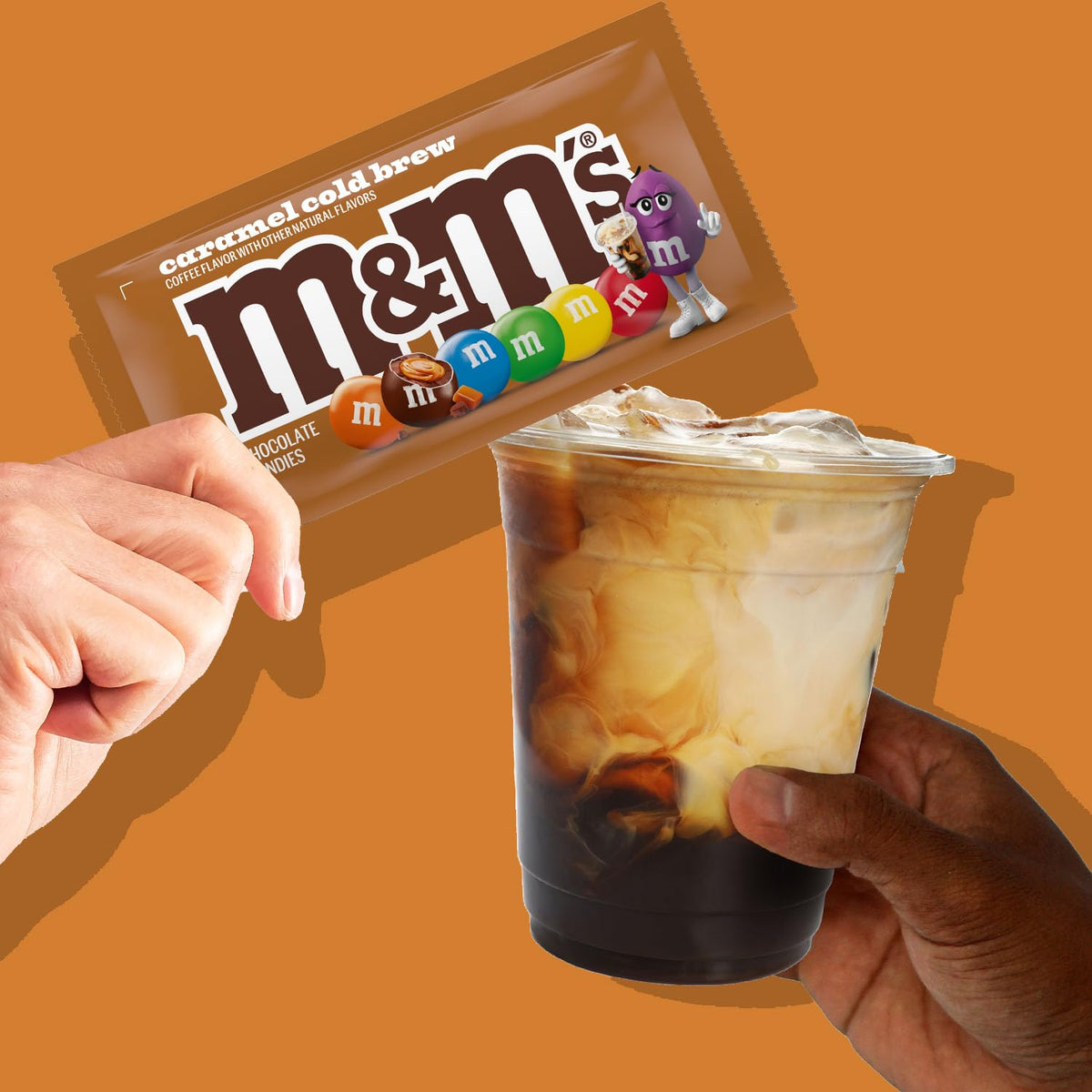 M&M'S Caramel Cold Brew party favors arranged for gatherings and sharing.