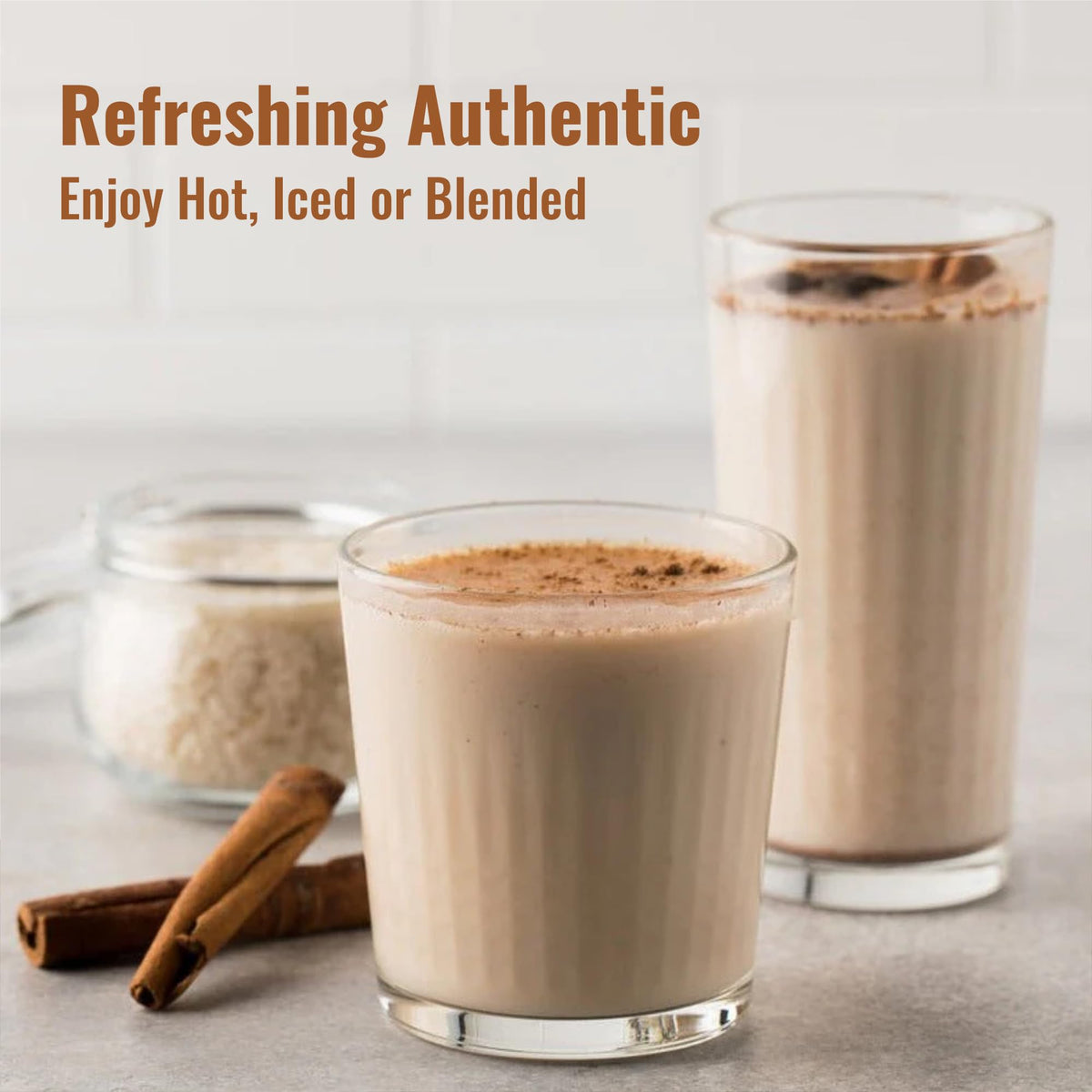 Chilled iced horchata in tall glass emphasizing refreshing flavor