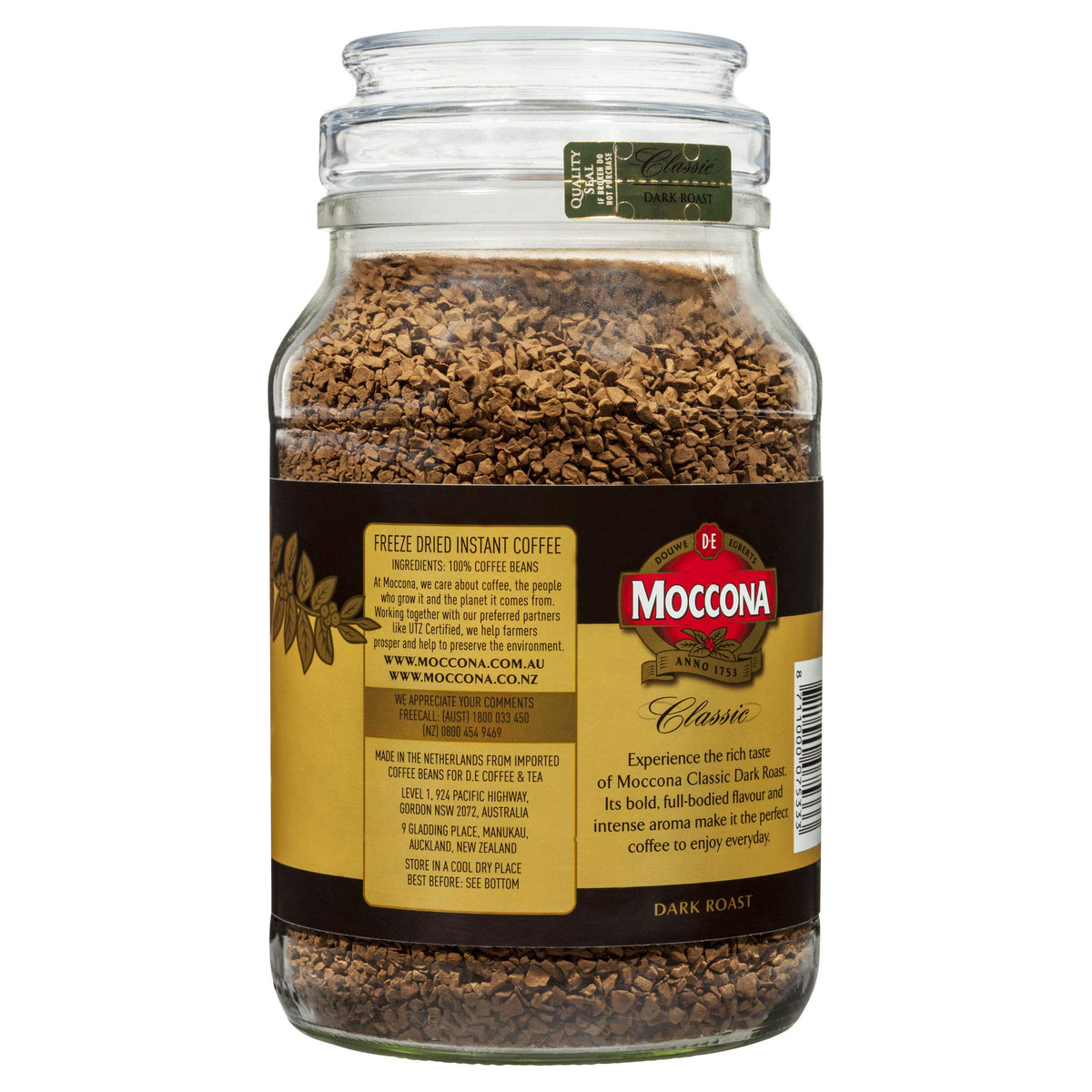Moccona Dark Roast Classic 8 coffee-cup showing intense aroma and smooth finish.
