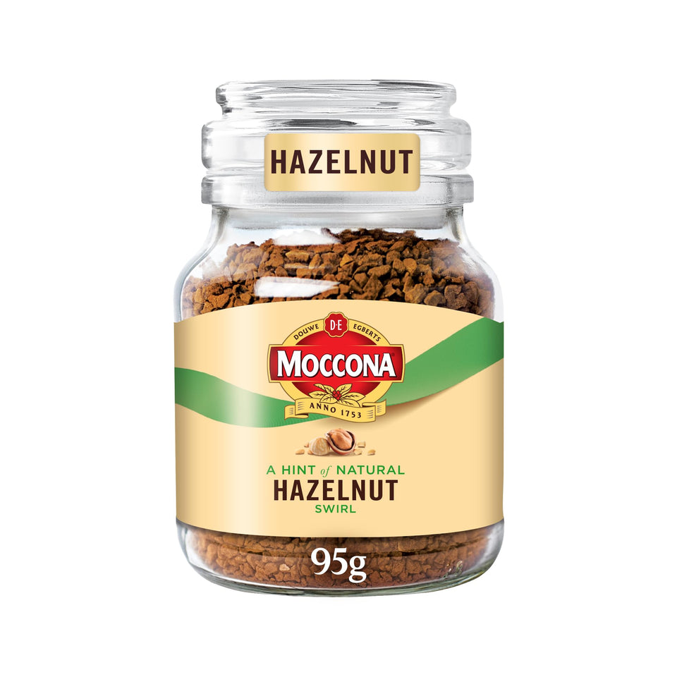 Moccona hazelnut freeze-dried instant coffee jar for premium at-home moments