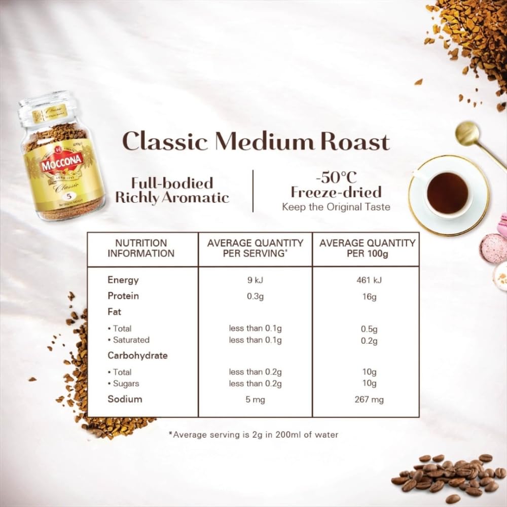 Moccona Glass jar label showcases elegant packaging and premium brand feel