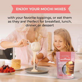 Mochi Foods Hawaii original mochi pancake mix kitchen scene with aloha vibes