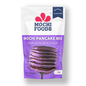 Mochi Foods Ube Mochi Pancake Mix pack with premium rice flour for light pancakes