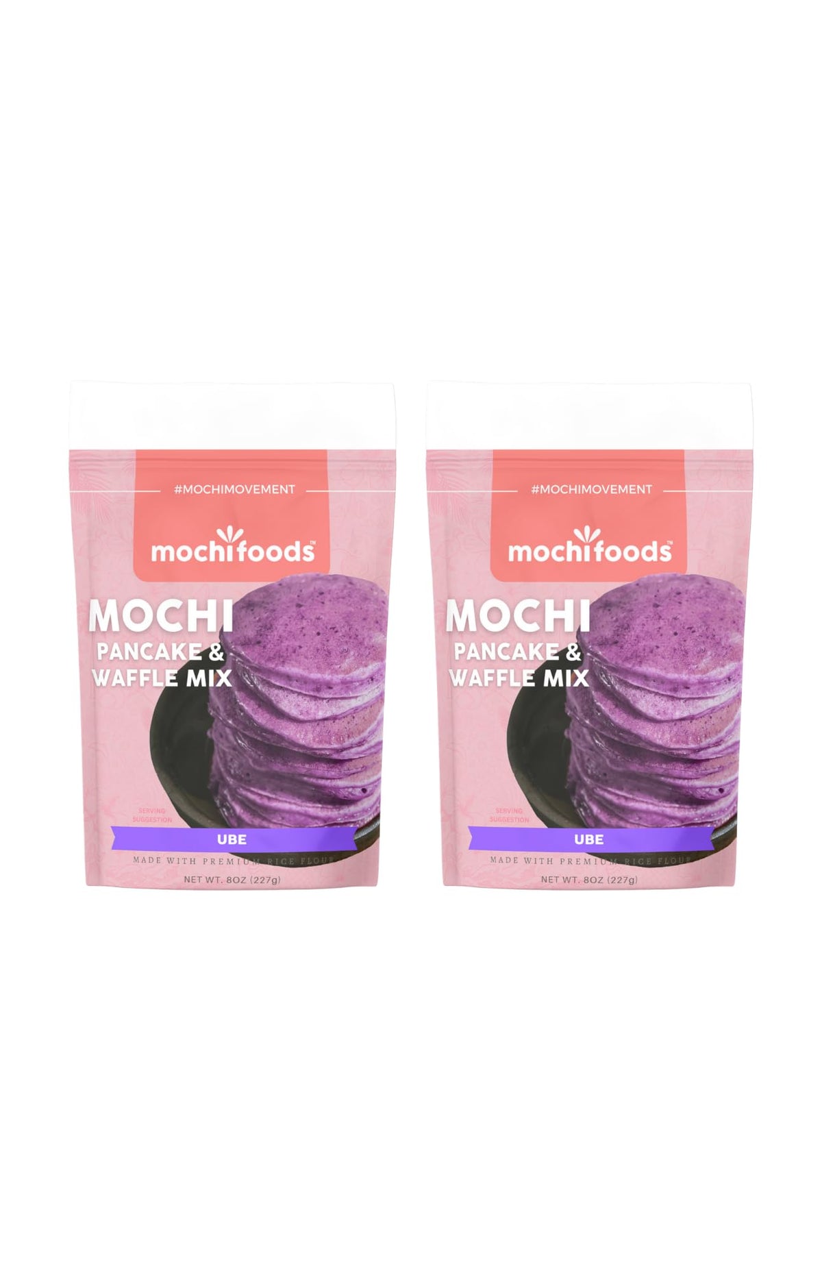 Mochi Foods Ube Mochi Pancake Mix front pack shows vibrant purple color for breakfast