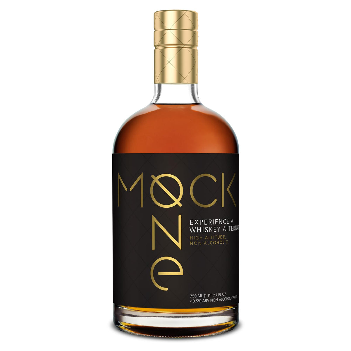 Mock One Non-Alcoholic Whiskey bottle pouring for zero-proof cocktails.