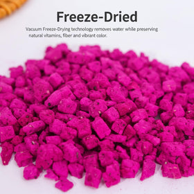 Mockrand dragon fruit chunks in smoothie glass for natural sweetness and color.