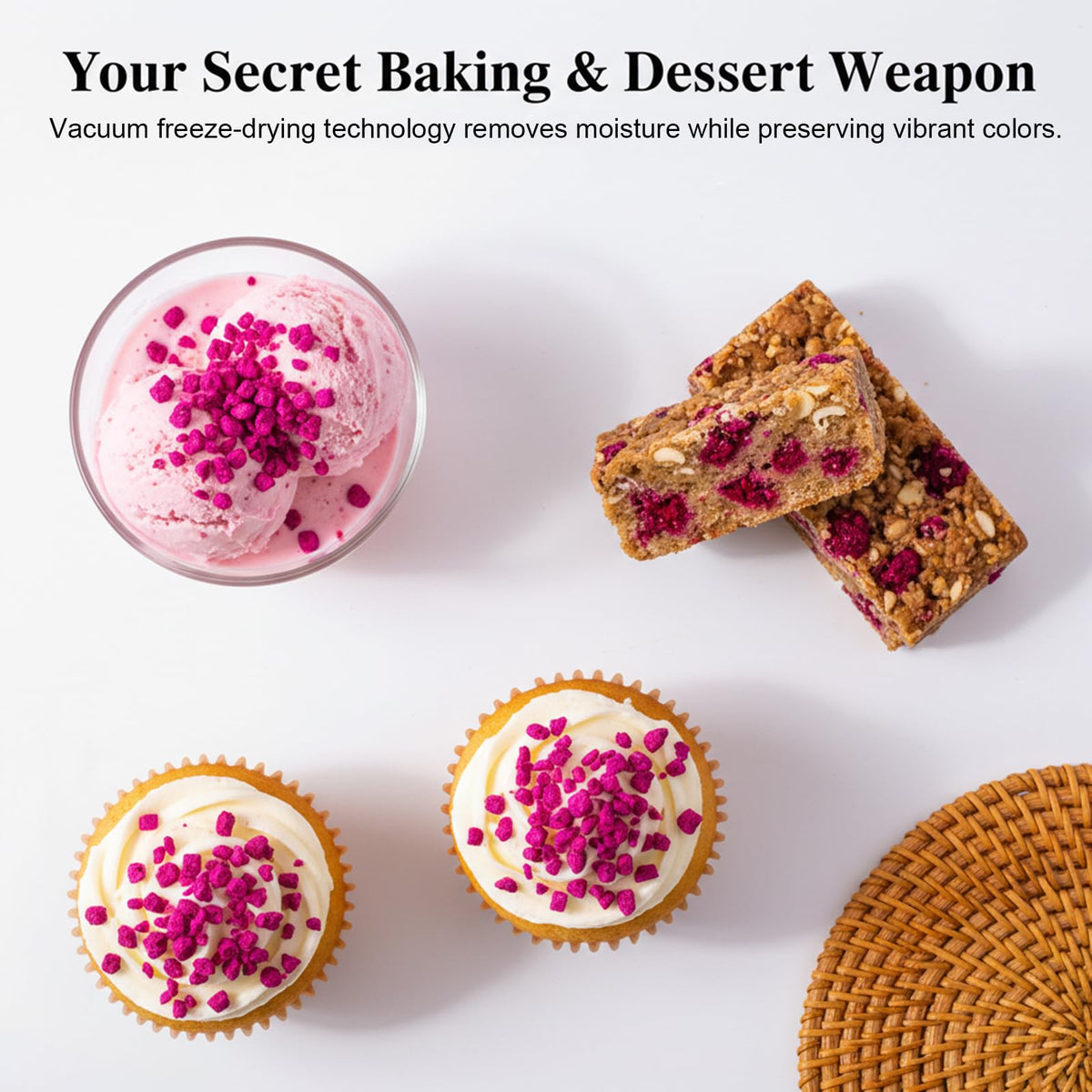 Mockrand dragon fruit cubes for baking and breakfast cereals.