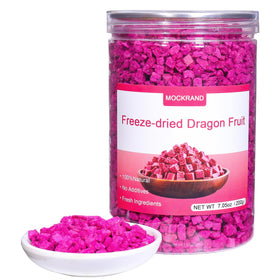 Mockrand freeze-dried dragon fruit jar close-up highlighting crisp texture and premium quality.