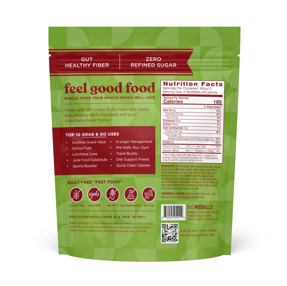 ModBalls Apple Cinnamon protein balls individually wrapped for easy portion-control at work or school.