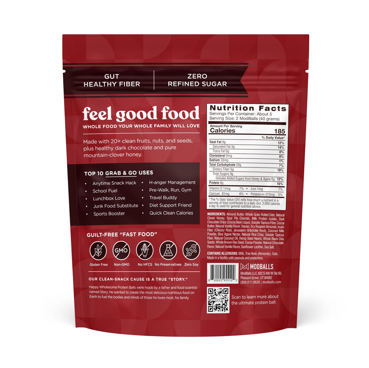 ModBalls chocolate cherry bite texture, crave-worthy real-food snack for energy.