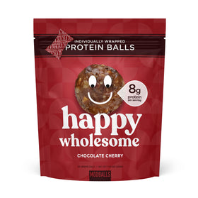 ModBalls Happy Wholesome Protein Balls, chocolate cherry pack, ideal for on-the-go snacking.