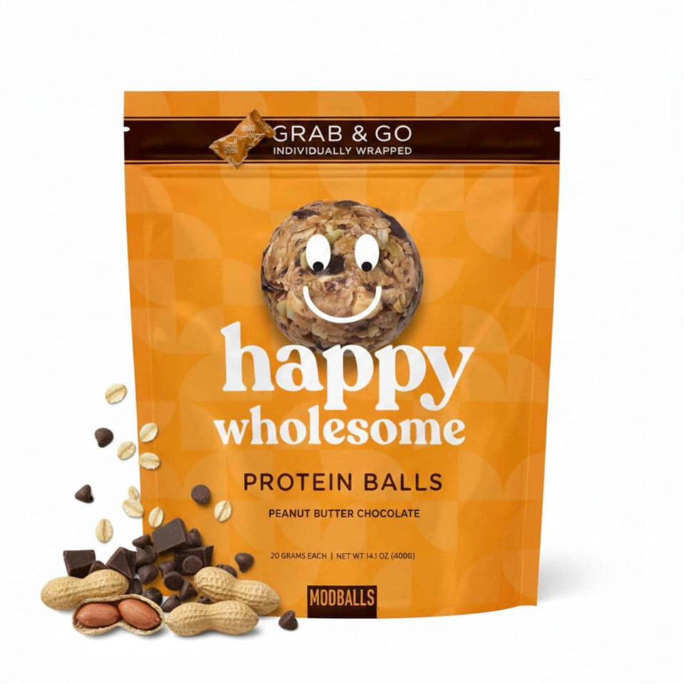 MODBALLS Happy Wholesome Protein Balls peanut butter chocolate 20 count, convenient real-food snack