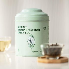 MODERN CHINA TEA SHOP Close up of green tea leaves with jasmine