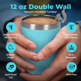 Modern Elegance stainless tumbler shown with tea accessories for daily use.