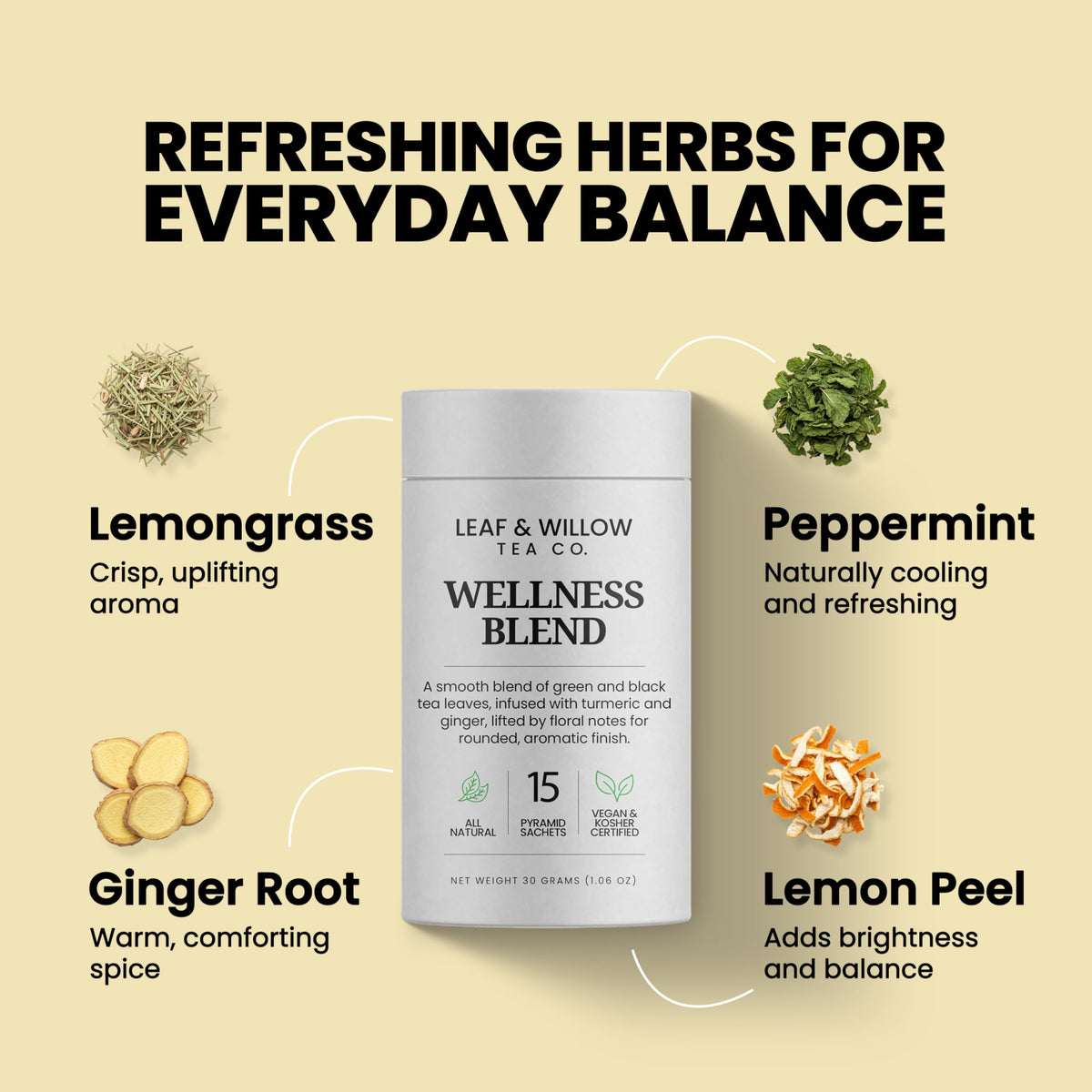 Modern Elegance lemon-ginger wellness tea blends soothing aroma for calm breaks