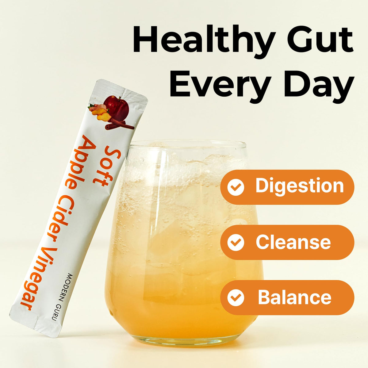 MODERN GURU ACV stick dispensing and mixing in a glass.