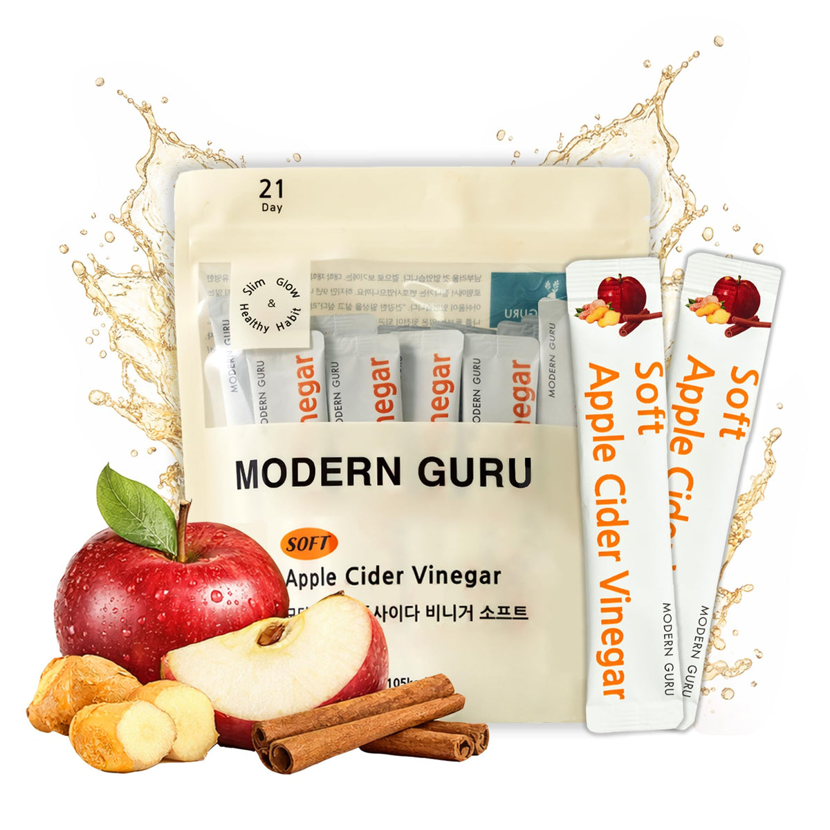 MODERN GURU Apple Cider Vinegar stick packaging for easy on-the-go daily use.
