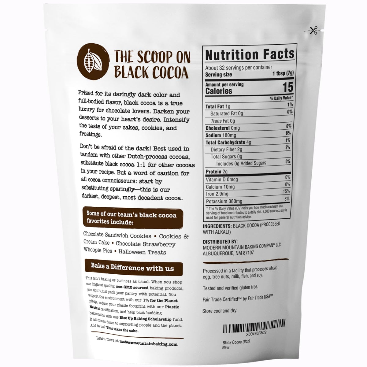 Close-up of Dutch-process label highlighting smooth flavor and low bitterness.