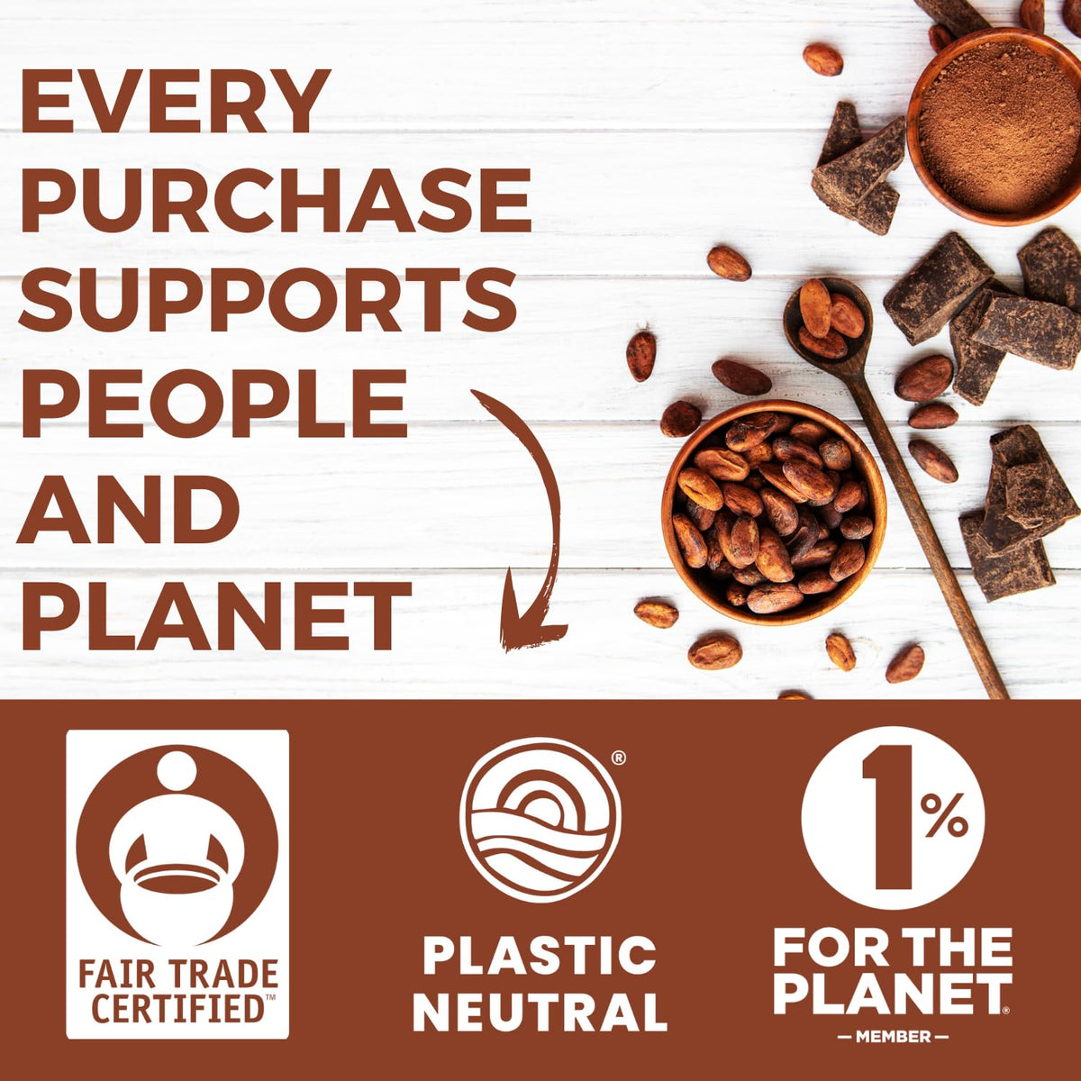 MODERN MOUNTAIN Cocoa Powder packaging highlights non-GMO and fair trade sourcing.