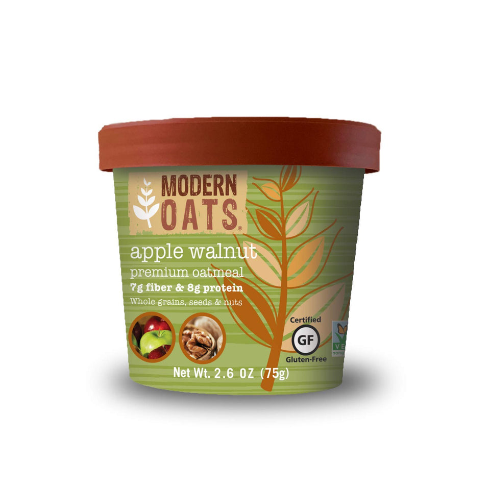 Modern Oats Apple Walnut Oatmeal Cup with lid, heat-ready breakfast option