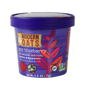 Modern Oats Goji Blueberry cup front view, ready-to-eat breakfast.