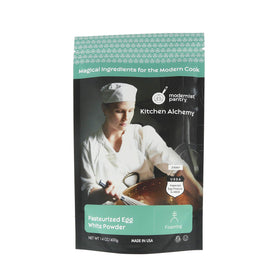 Modernist Pantry egg white powder bottle showing pasteurized, shelf-stable protein.