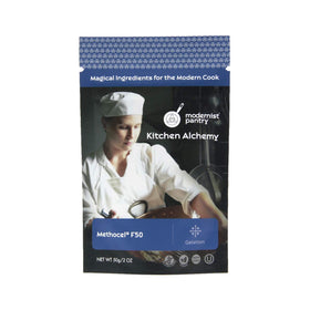 Modernist Pantry HPMC F50 bottle demonstrates gel formation for modernist cuisine.