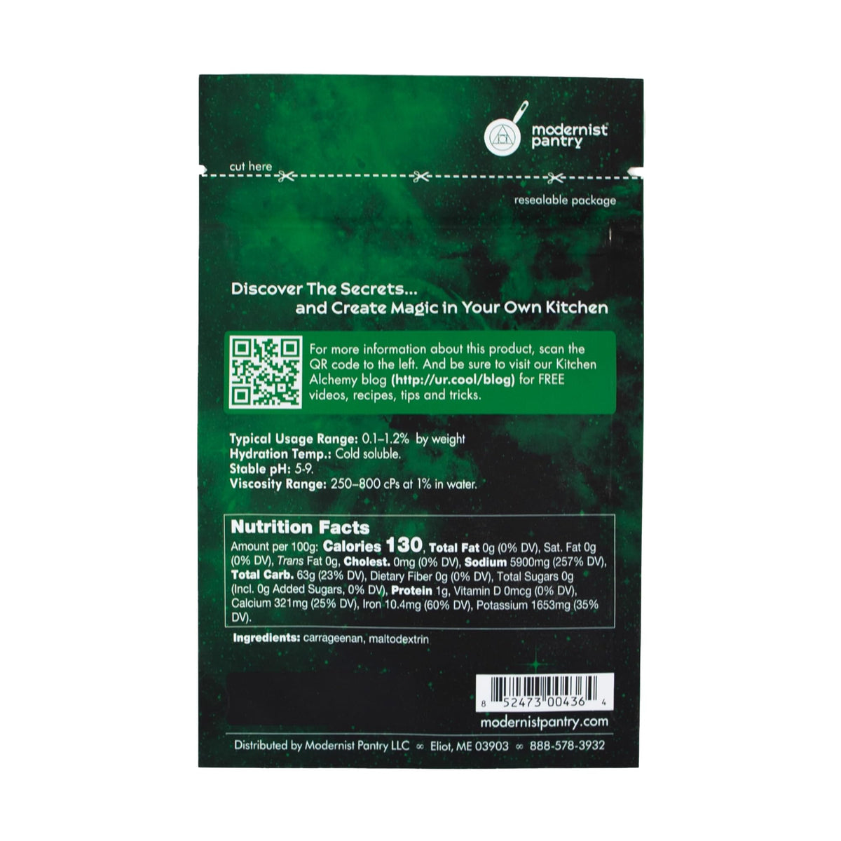 Modernist Pantry Lambda Carrageenan powder closeup emphasizes cold-solubility for smoother textures
