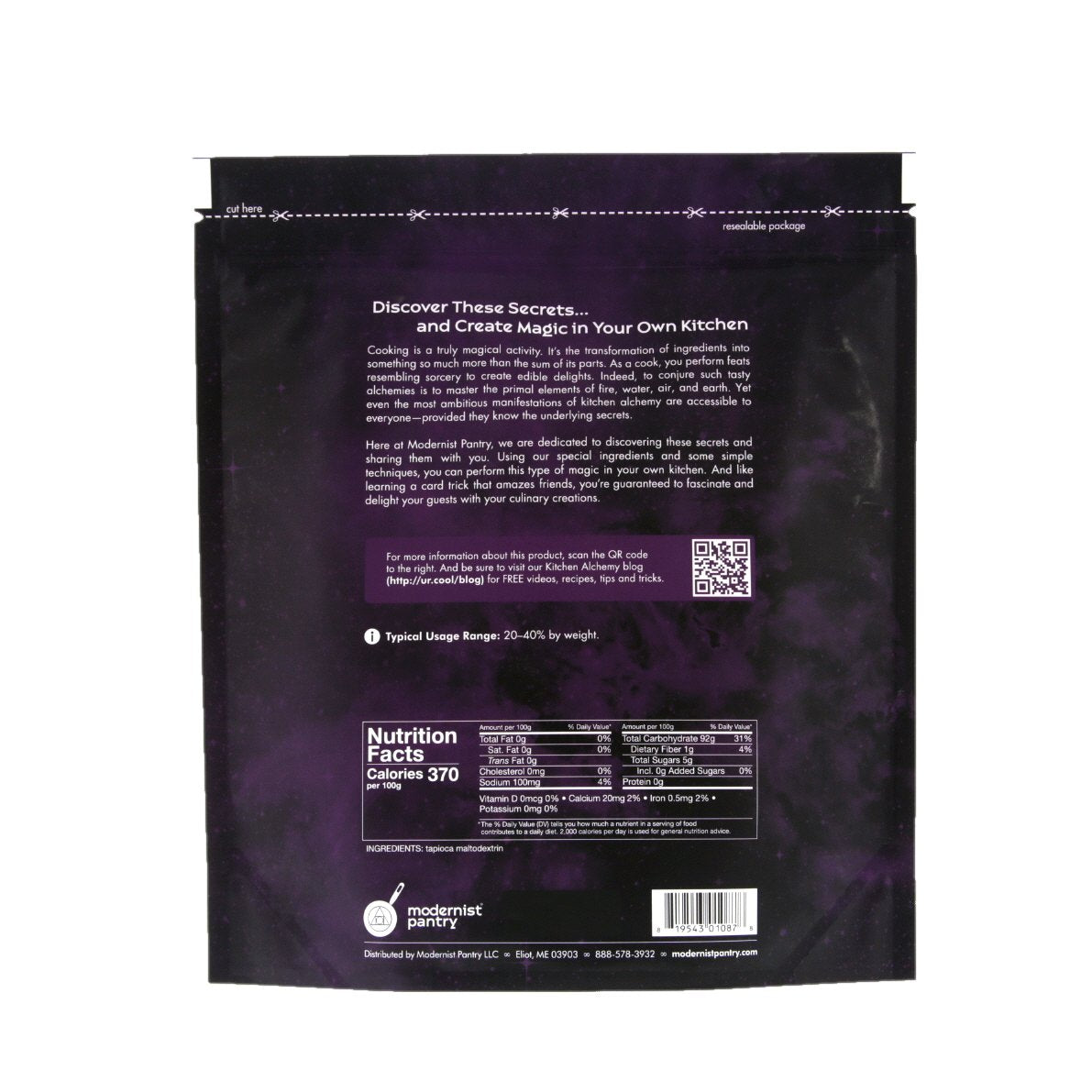 Modernist Pantry N Zorbit tapioca maltodextrin scoop enables precise powder-level control.