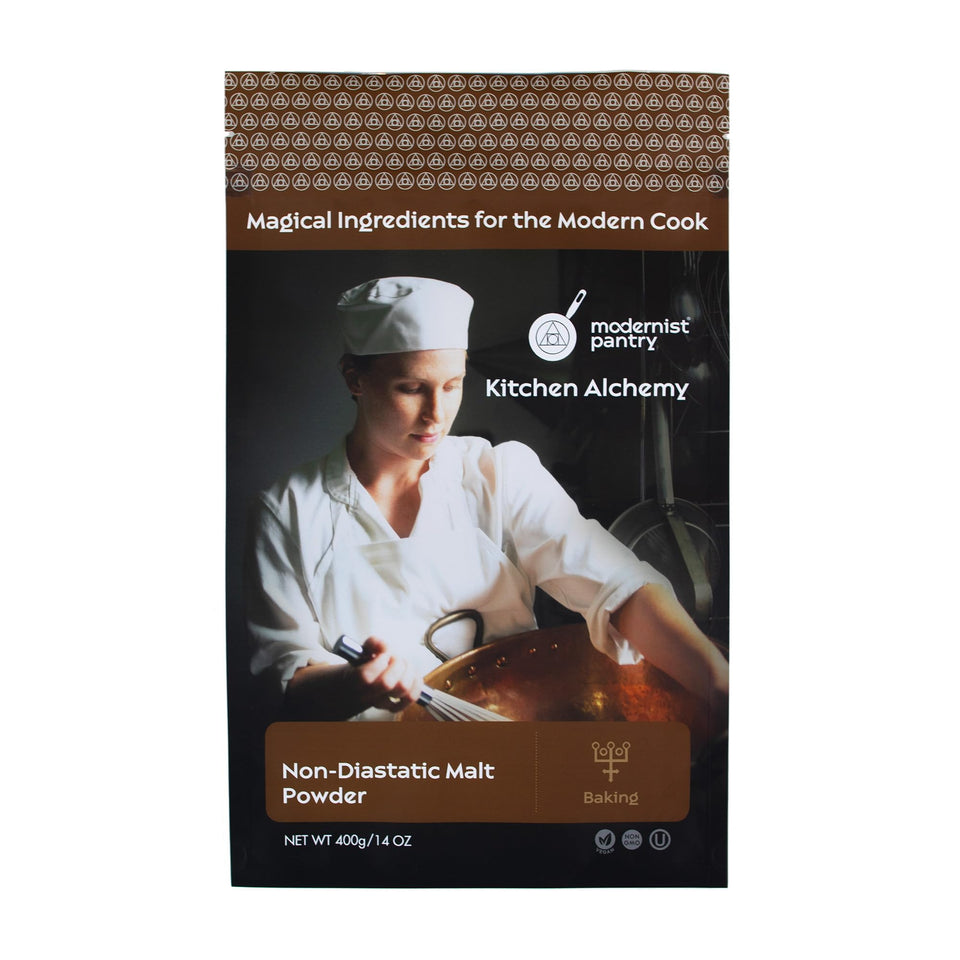Modernist Pantry non-diastatic barley malt powder in a jar adds natural color and subtle caramel flavor to baking.